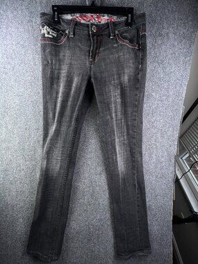 Pepe Jeans London Size 31 Gray Red Denim Pants Embroidered Urban Skinny Stretch